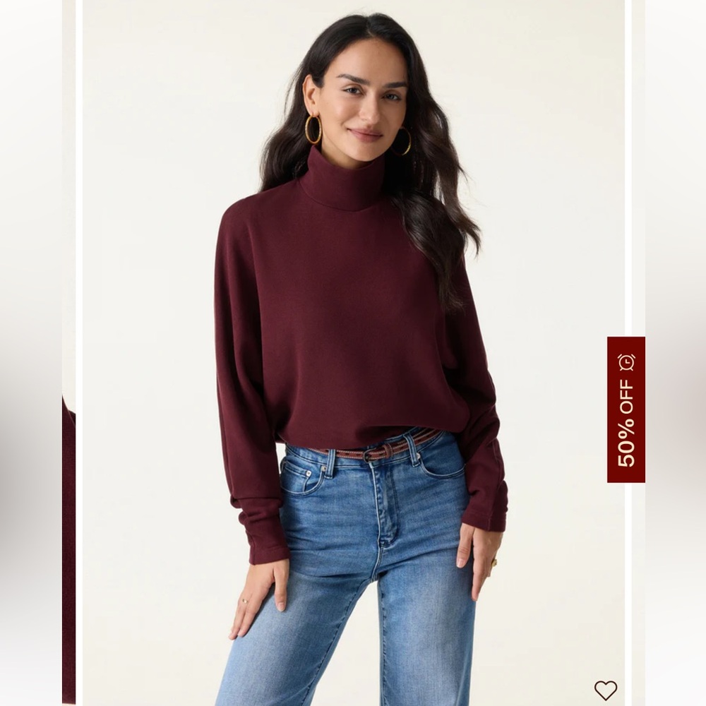 NEW OGL Brami Batwing Turtleneck Built in Bra Ruby Red Cozy Sweater, XL